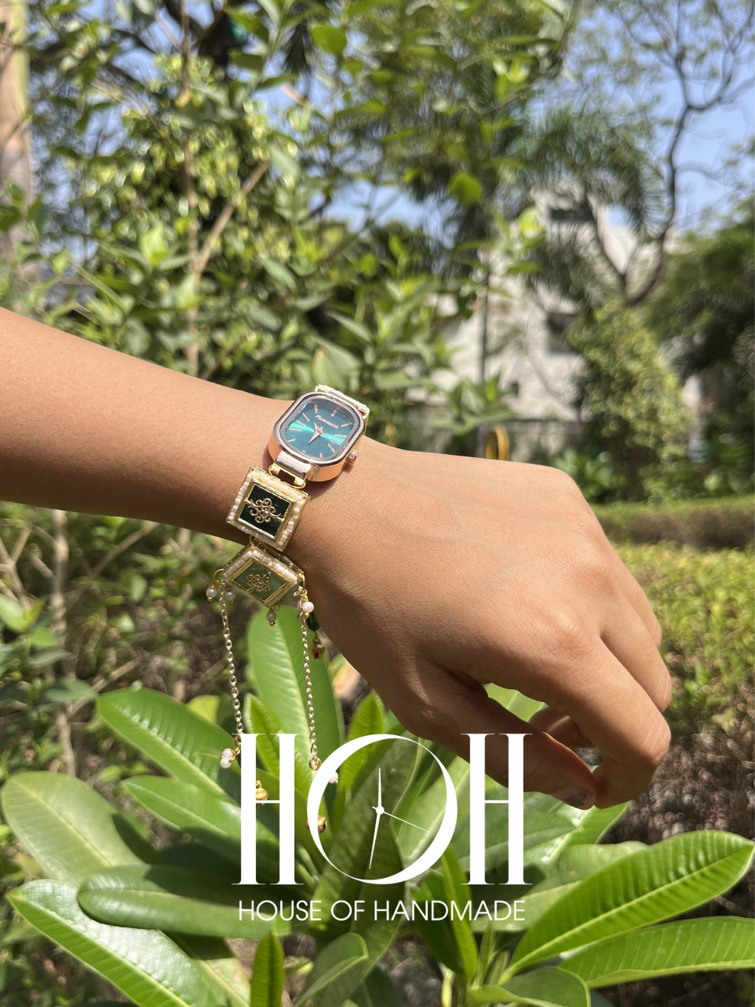 Green Enamel Kundan Bracelet Watch