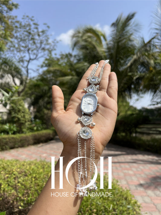 Elegant Silver Statement Bracelet Watch