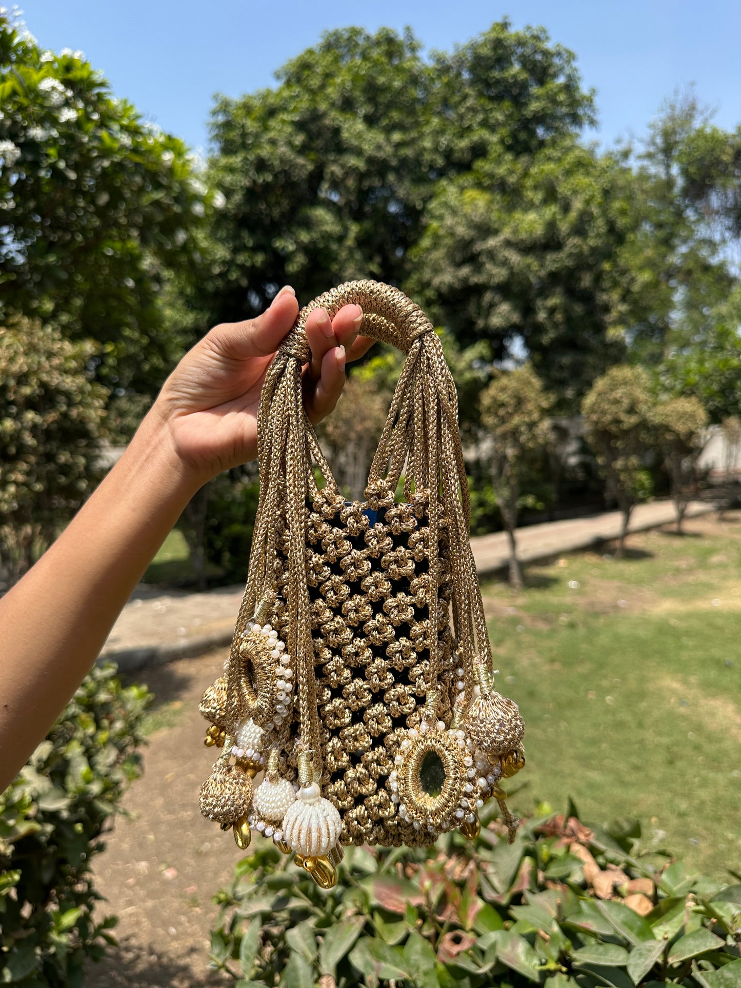 Golden  Macramé Mobile Purse for Women