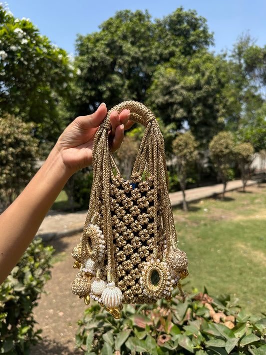 Golden  Macramé Mobile Purse for Women