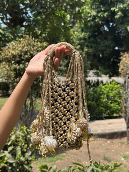 Golden  Macramé Mobile Purse for Women