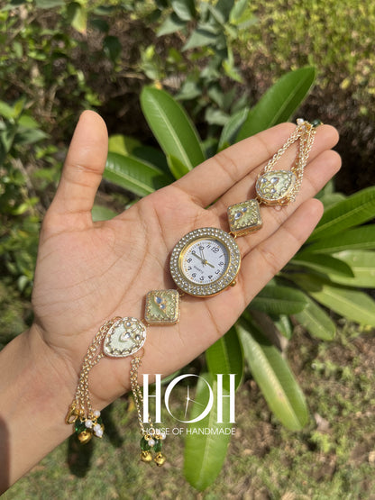 Green Pearl Kundan Bracelet Watch