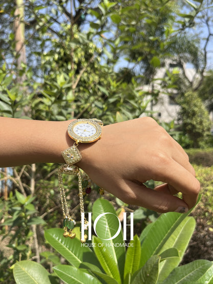 Green Pearl Kundan Bracelet Watch