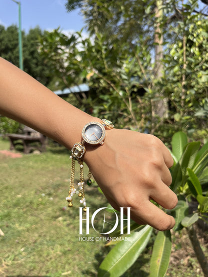 Kundan with Black Dial Bracelet Watch
