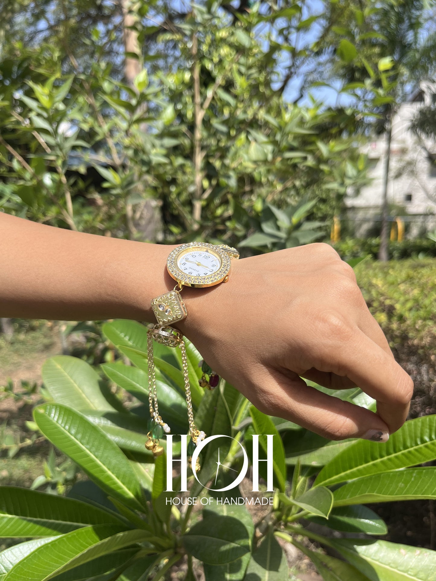 Green Pearl Kundan Bracelet Watch