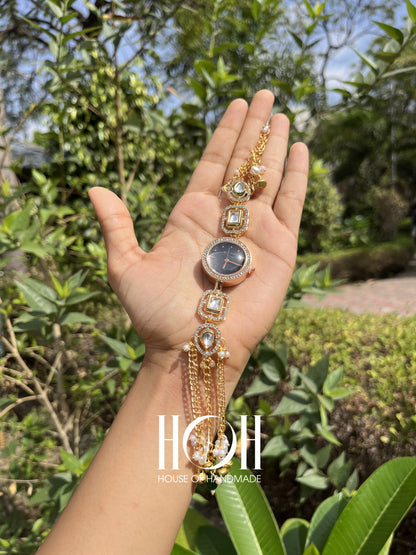 Kundan with Black Dial Bracelet Watch