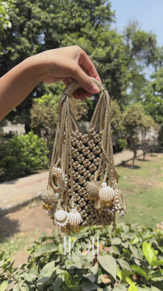 Golden  Macramé Mobile Purse for Women